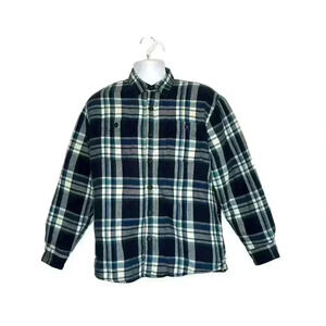 Wrangler Heavy Flannel Shacket Sherpa Lined Jacket Mens M Blue Plaid flaws